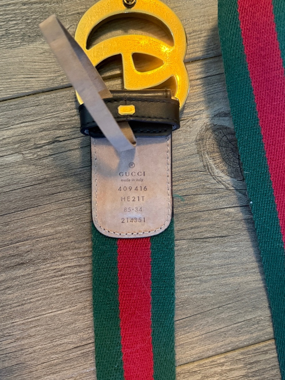 Gucci GG Marmont Web Belt Green Red Stripe Gold Double G Buckle 38” - Picture 4 of 5